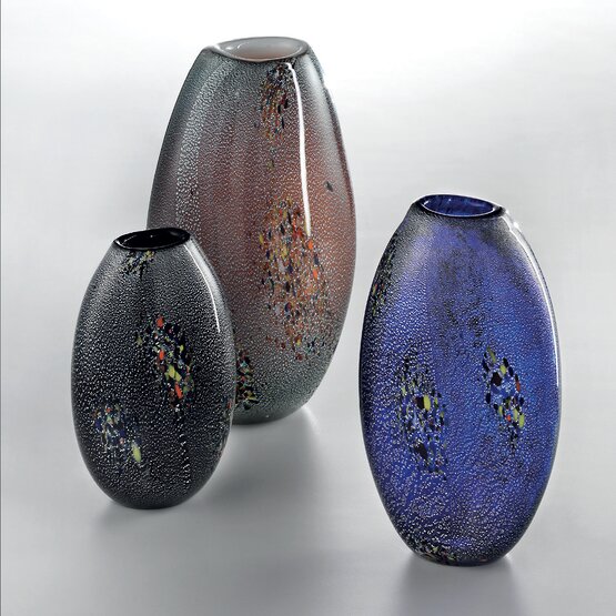 Tondo-Vasen, Blaue Vase mit farbigen Flecken