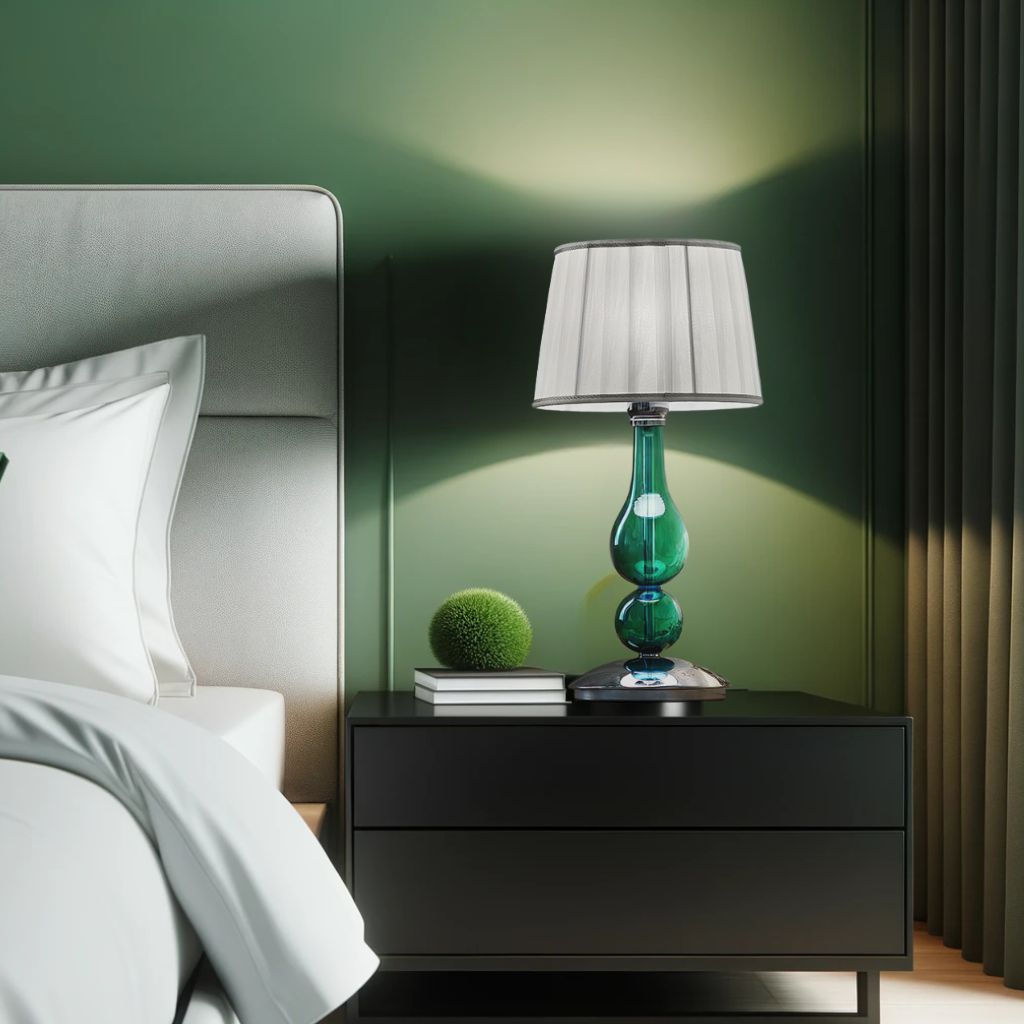 Schlafzimmer mit grüner Lampe